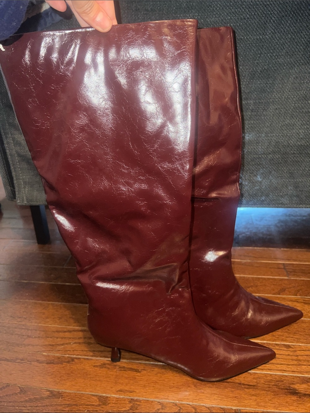 Burgundy slip on boots